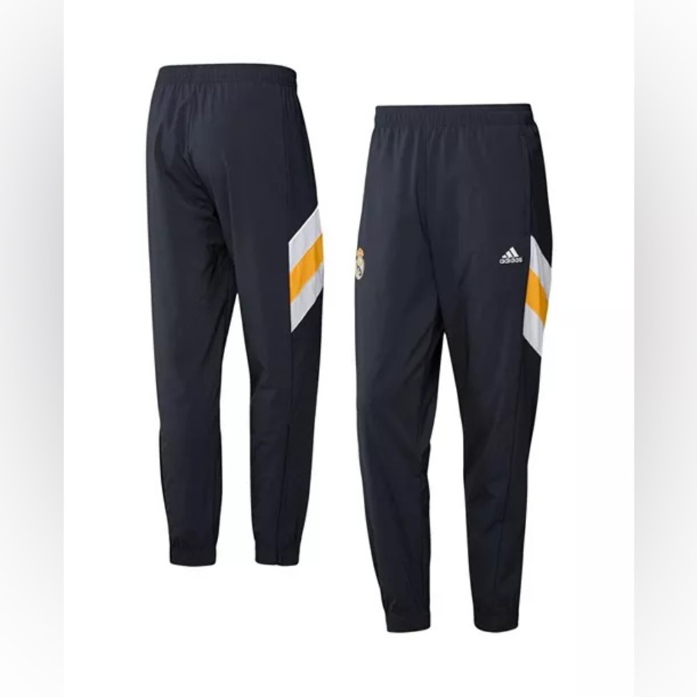 ADIDAS MEN’S NAVY MADRID FOOTBALL ICON PANTS - BLACK SIZE MEDIUM (PREOWNED)